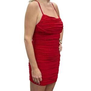 NEW JESSICA ANGEL cowl neck ruched dress in red